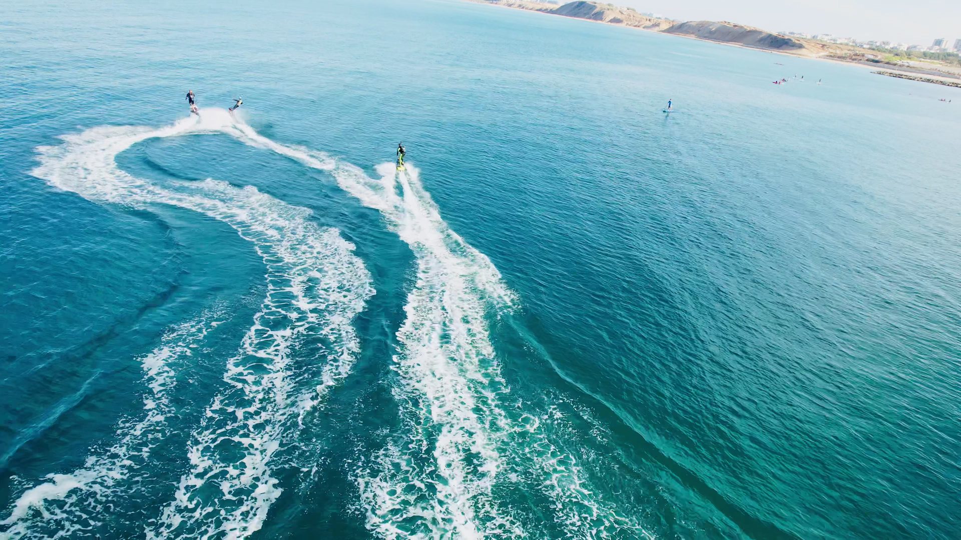 Aerial view of JetSurf wakes carved into the Mediterranean